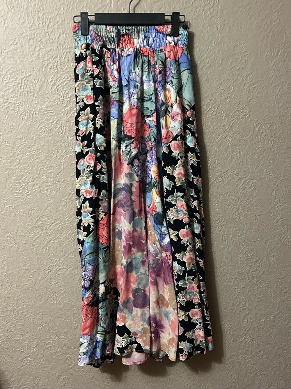 Carole Little Mixed Floral Panel Maxi Skirt in Black, Pink, Blue and Cream